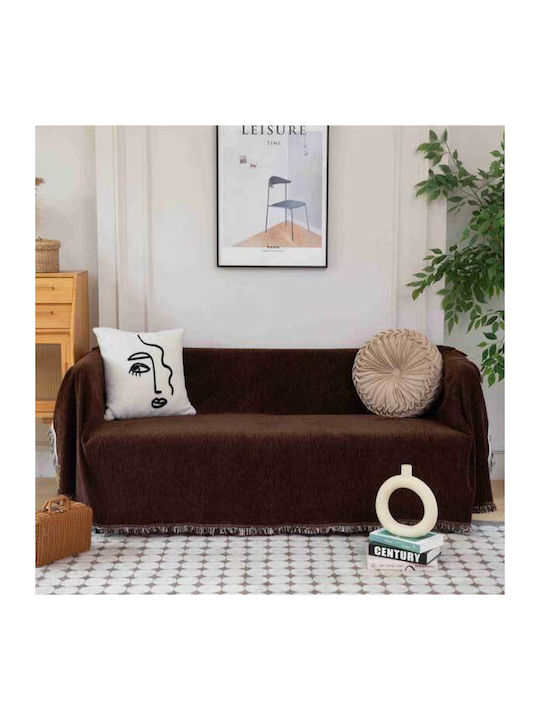 SpitiBazaar Σετ Ριχτάρια 3τμχ Chenille Καφέ Σκούρο
