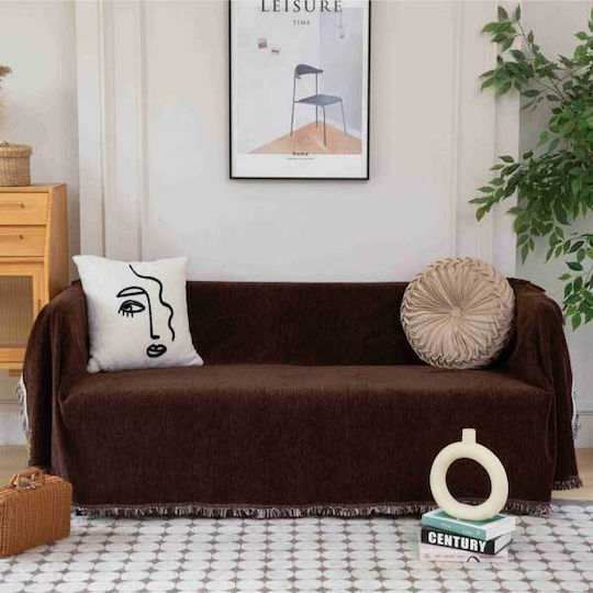 SpitiBazaar Σετ Ριχτάρια 3τμχ Chenille Καφέ Σκούρο