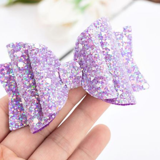 Beautiful Lilac Glitter Hair Bow Thumblina