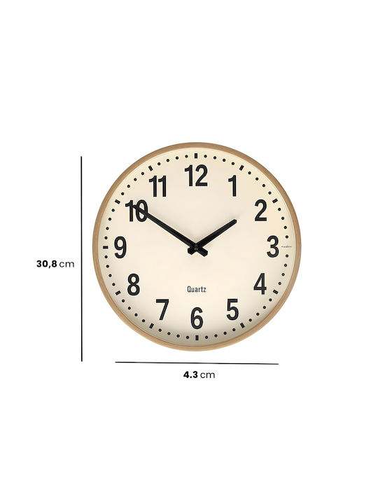 Nedis Silent Wall Clock Wooden Beige Ø30cm