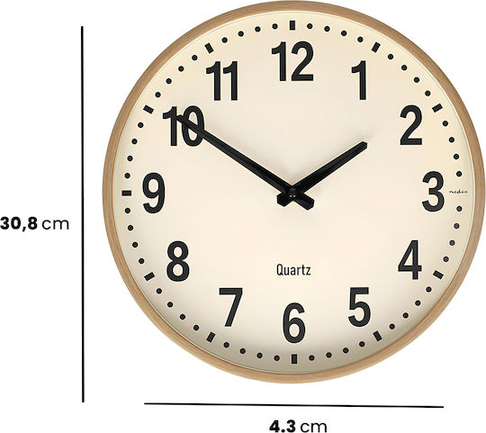 Nedis Αθόρυβο Ρολόι Τοίχου Ξύλινο Μπεζ Ø30cm