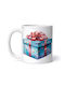 New Year's Eve Invitation, Blue Gift Box Ornament de masă de Crăciun Cană Alb
