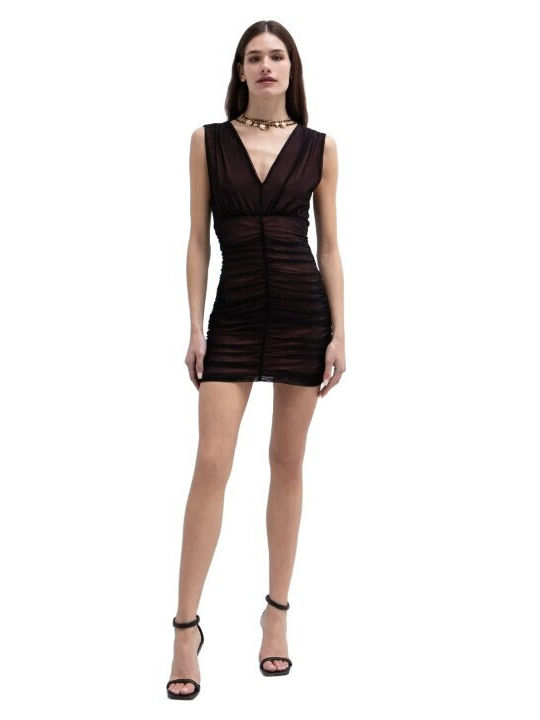 Summer Mini Evening Drape Dress with Tulle Black