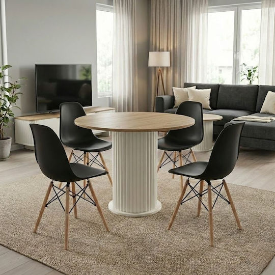 Bohema Στρογγυλό Τραπεζαρίας Ivory/sepe Oak - Μαύρο 90x90x77.7εκ.