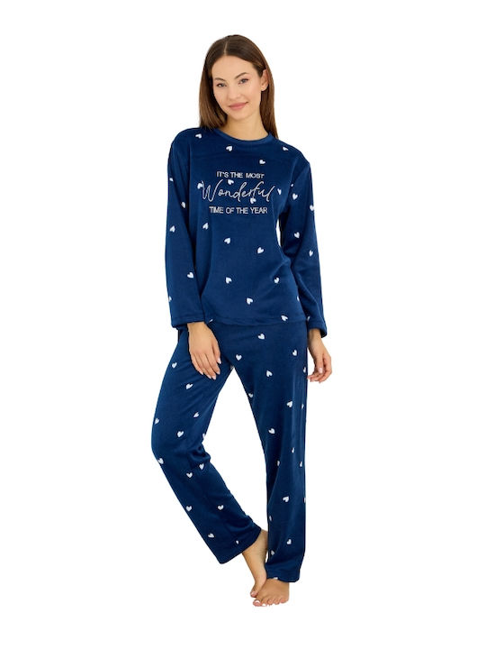 Siyah Inci Set Pijamale pentru Femei Blue