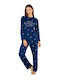 Siyah Inci Set Pijamale pentru Femei Blue