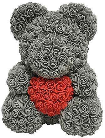 Αρκουδάκι Τεχνητά Τριαντάφυλλα Teddy Bear Roses Γκρι 25 Cm