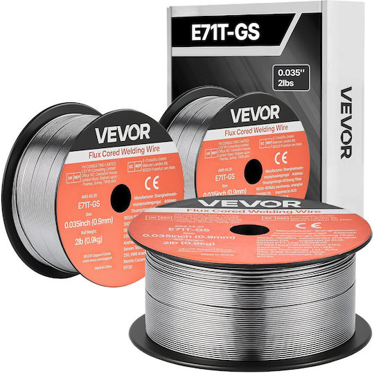 Заваръчна Тел Mig Flux Core Vevor E71t-gs 0,9mm 0,9kg Газ Без Газ За Заваряване На Мек Въглероден Стомана Ниско Пръскане Дъгова Заварка Всички Позиции Самозащитен Външна Употреба Опаковка 3 Рола