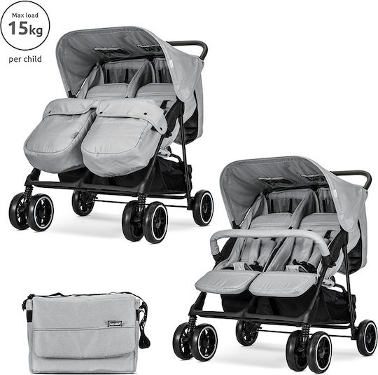Lorelli Twin Adjustable Double Stroller Suitable for Newborn Grey 13.67kg