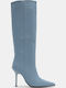 Suede High Heel Women's Boots with Zipper Blue