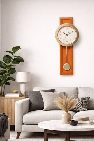 Galifas Silent Wooden Wall Clock With Pendulum 24x57cm