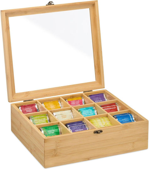 Relaxdays Box for Tea with Lid Wooden Brown 28x11x32cm