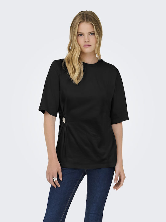 Only Marie Bluza Damă Bumbac Mâneci Scurte Neagră