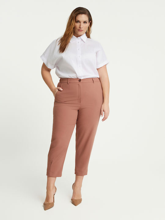 Women's Fabric Trousers Carrot Fit Pink