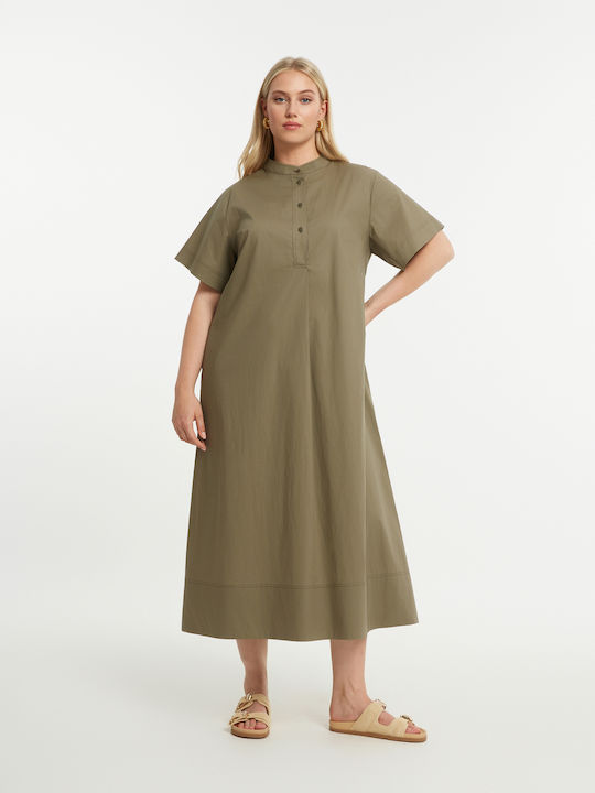 Rochii De Vară Pentru Femei Midi Rochie-Cămașă Mâneca Scurtă Kaki