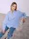 Celestino Damenhemden Gestreift Asymmetrisch Strass Loose Fit Hellblau