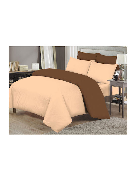 Duvet Cover Set Cotton Queen with 2 Pillowcases 220x240 Beige-brown