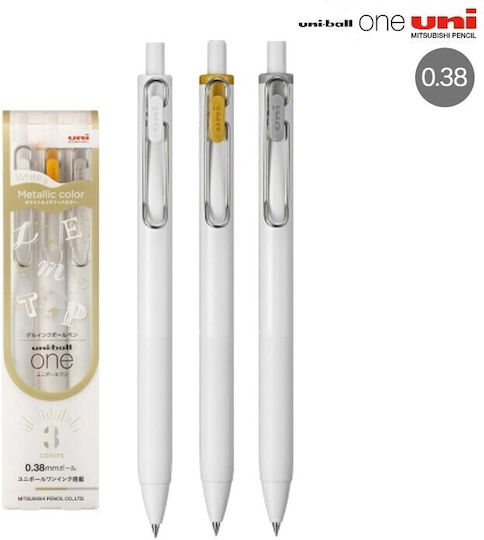 Uni Mitsubishi Gel Ballpoint Pen Uni-ball One 0.38 White Gold Silver 3-pack Umn-sc-38 Wgs3c 4902778319567