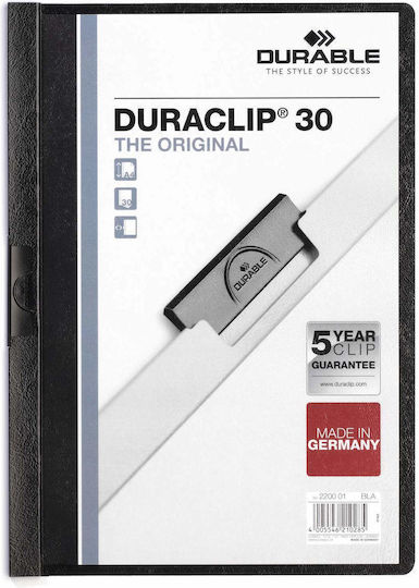 Durable Duraclip 30 Bătăi De Hârtie Și Suporturi Pentru Formulare A4 Copertă Transparentă 1 Bucată Neagră