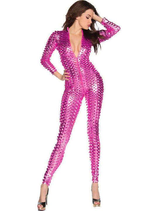 Sexy Women Hollow Out Long Sleeves V Neck Jumpsuits Pink