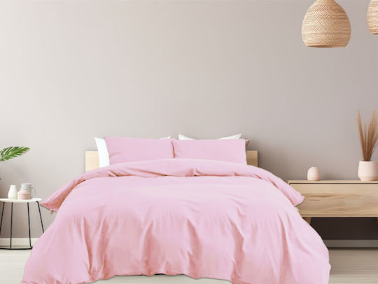 Cotton Duvet Cover Set 160x240cm Single with Pillowcase Pink