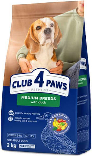 Club 4 Paws 2kg Trockenfutter für erwachsene Hunde mittlerer Rassen mit Ente und Huhn