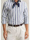 Long-sleeved Linen Shirt Striped Blue