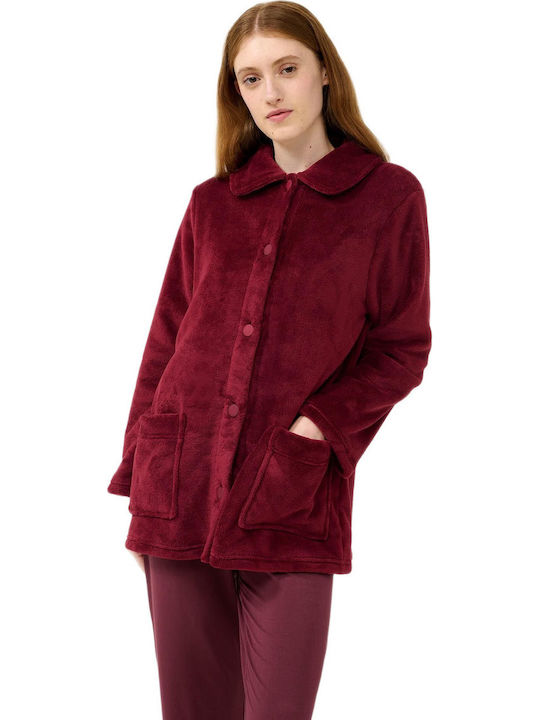 Vamp Winter Damen Pyjama-Jacke Burgundisch