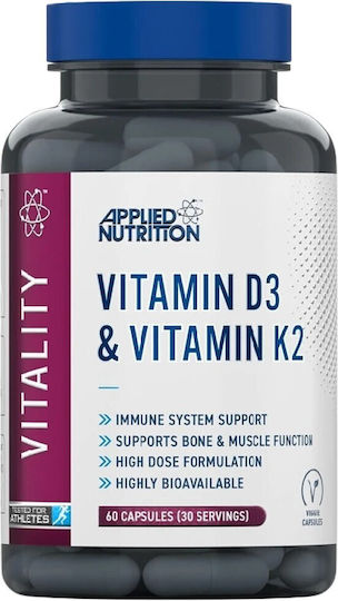 Applied Nutrition Vitamin D3 & Vitamin K2 Βιταμίνη για Ενίσχυση του Ανοσοποιητικού & την Υγεία των Οστών 60 κάψουλες