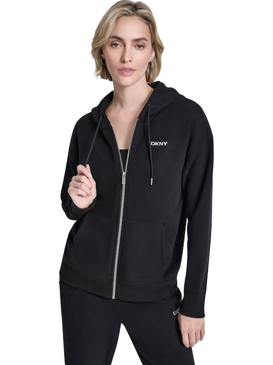 DKNY Women's Sweatshirt Jacket Hooded Black