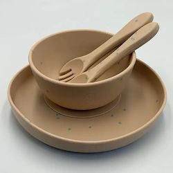 Pandaboo Feeding Set made of Silicone Brown 4pcs