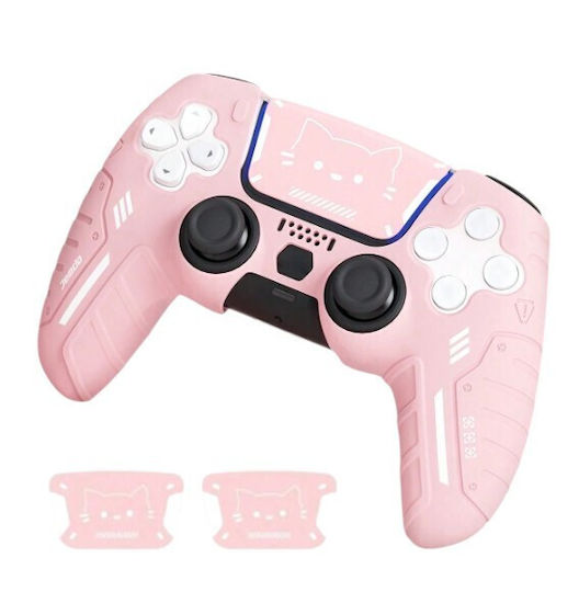 Set Schutzhülle aus Silikon für Controller Ps5/ps4 + 2 Aufkleber Rosa