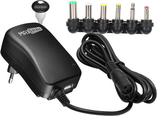 Maxexcell 30W Einstellbare Spannung Sektor Ladegerät 3-12V USB 6 Inklusive Tipps Schwarz