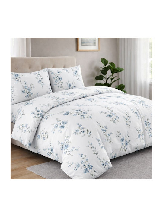 DeLuxe Pucioasa Set Husă de Pilotă Bumbac Dublă cu 2 Fețe de Pernă & 1 Cearsaf 200x220 Donna Bleu