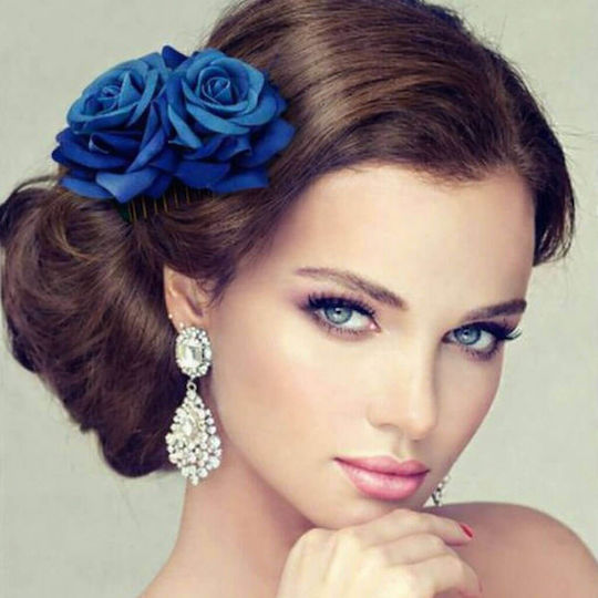 Zwillings Blumen Haarspange Mit Blauen Rosen
