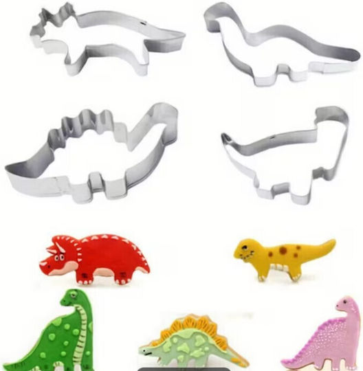 Cookie Cutter Set 4 Pieces – Stainless Steel Dinosaur Design