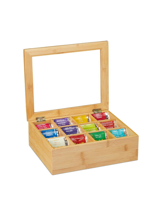 Relaxdays Box for Tea with Lid Wooden Brown 23x9x28cm