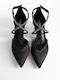 Pointed Toe Heels Satin with Strap and Chunky Medium Heel Black A26-069-0586 Satin-Black
