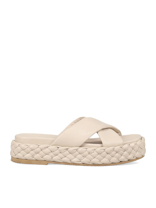 Кожени Дамски Сандали Flatforms Бели