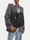 Stoff Damen Schultertasche Schwarz