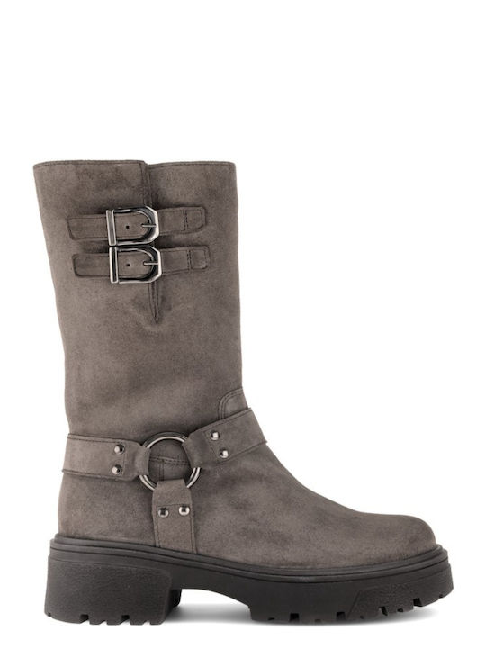 Gabor Leather Women's Biker Ankle Boots Grey