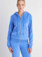 Women's Sweatshirt Jacket Velvet Hooded Light Blue