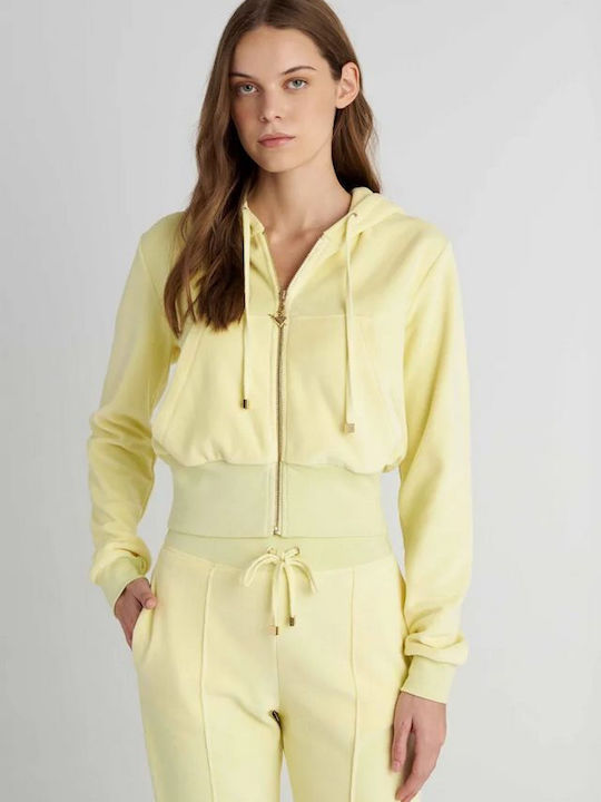 Cropped Women's Sweatshirt Jacket Velvet Hooded Vintage Lime