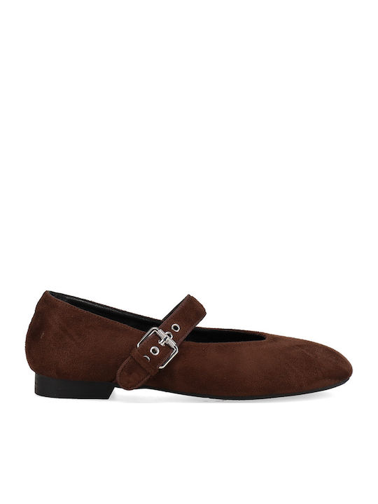 Suede Γυναικείες Μπαλαρίνες σε Καφέ Χρώμα