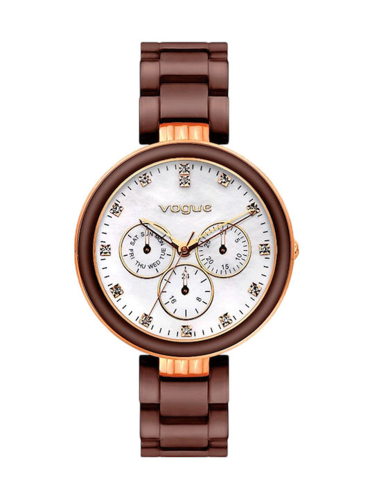 Vogue Γυναικείο Ρολόι 38mm Μπαταρίας με Καφέ Μεταλλικό Μπρασελέ
