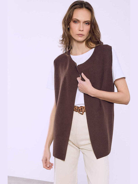 Celestino Women's Knitted Vest Solid Dark Brown