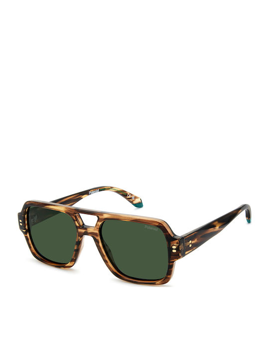 Polaroid Unisex Sunglasses With Brown Horn-Rimm...