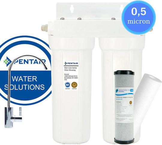 Pentair 2g Slimline Water Filtration System Double Under Sink with Faucet & Replacement Filter 57-0084/PPLRC