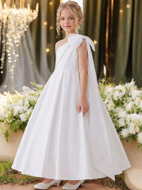 Kinderkleid Ärmellos Satin Set aus Zubehör Weiß