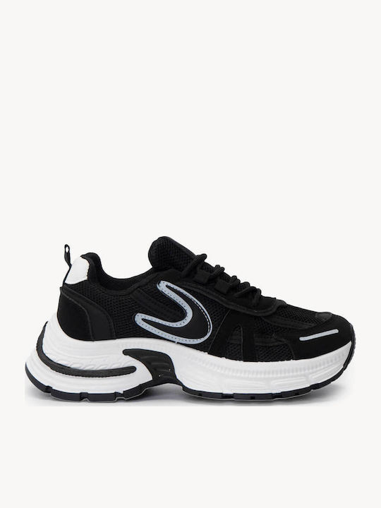 Μαύρα Sneakers Mesh Κατασκευή Κ Ανάγλυφη Chunky Σόλα